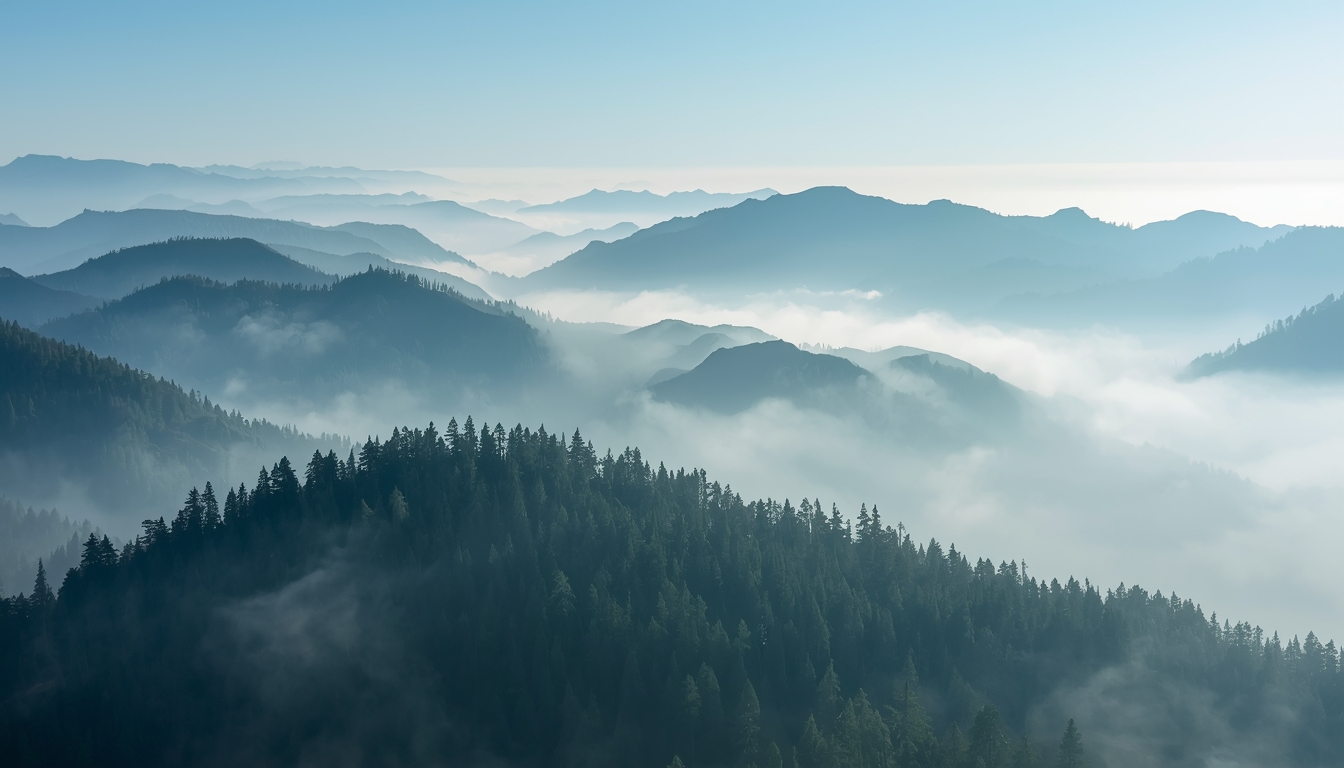Soft mist above mountain ridges illustrating seasonal air layers and temperature shifts