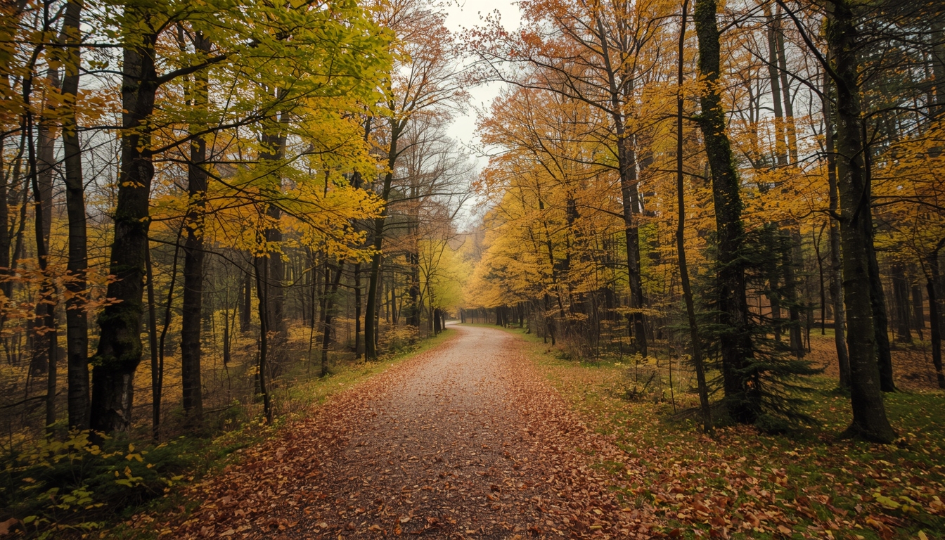 Forest path winding through trees representing layered seasonal signals and gradual change